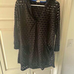 Dakini Black Sheer Top with Blue Trim